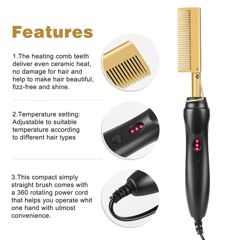 Electric Heating Comb Hair Straightener Curler Brush