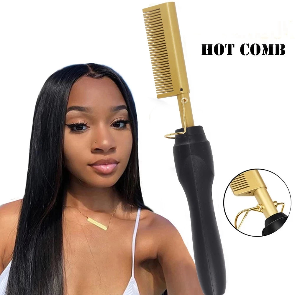 Electric Heating Comb Hair Straightener Curler Brush